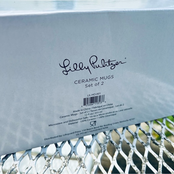 LILLY PULITZER NEW IN BOX Set Of 2 Ceramic 12oz Mugs Blue Purple Floral - Picture 8 of 8